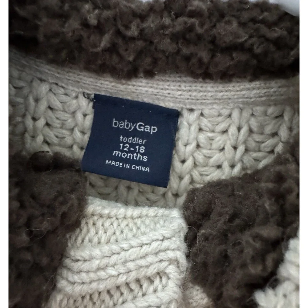 BabyGap Boys 12/18 Beige Cable Knit Sweater~Brown Sherpa Lined Collar